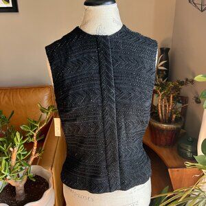 90s Carmen Marc Valvo Black Beaded Sleeveless Top Structured Boho Office Siren S